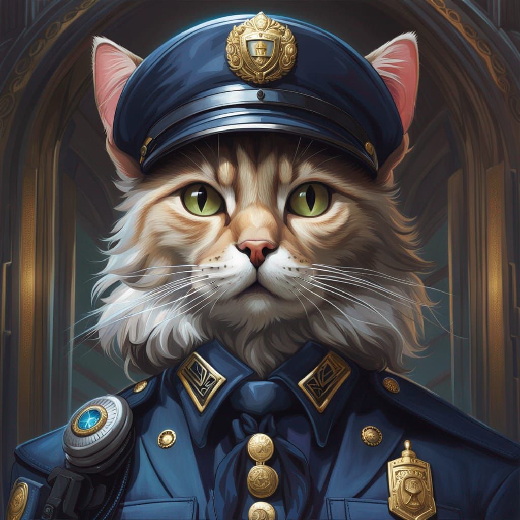 Ultra detailed epic anthropomorphic Cat humanoid as Police officer. Beautiful HD high quality intricate ...  by @Lennis