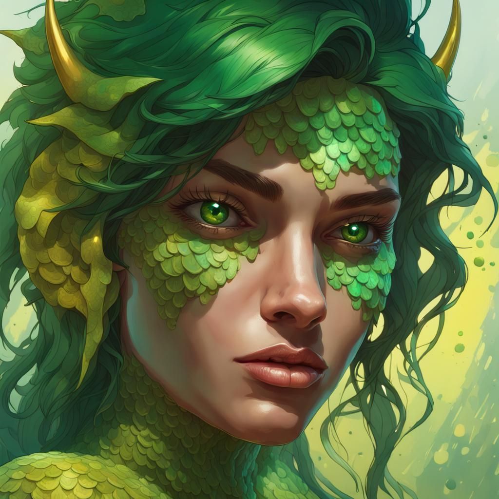 green scaled woman
