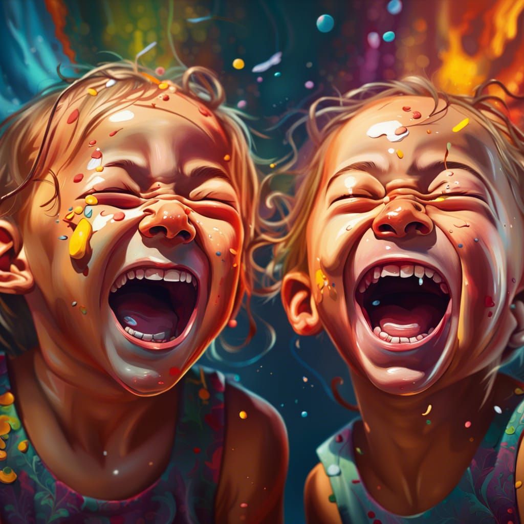 Twins laughing and crying