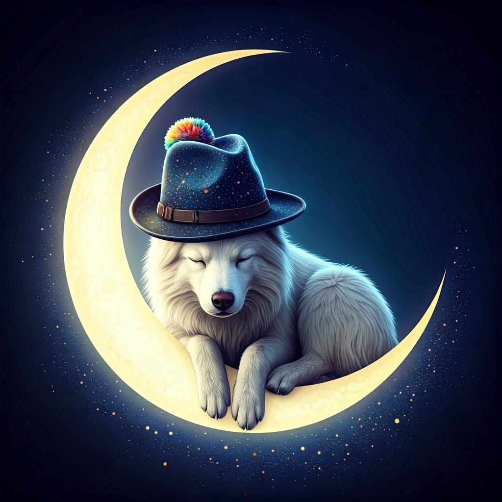Dreamy Dog on Moon in High-Fantasy Style