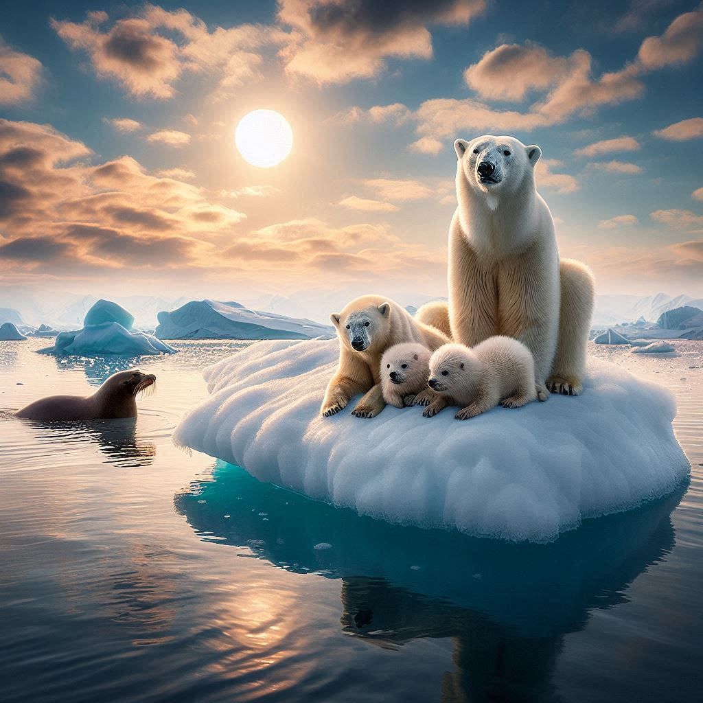 A polar bear and her cubs