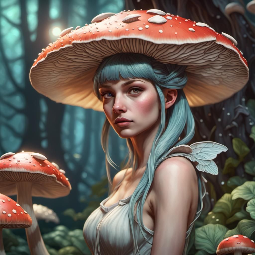 A sweet mushroom fairy detailed background detailed foregrou...