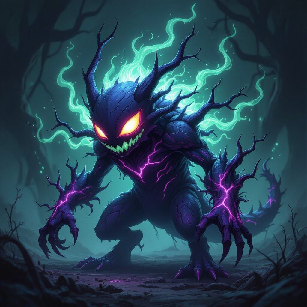 A Pokémon. Who’s name is neurosis he has the types : poison electricity and unlight