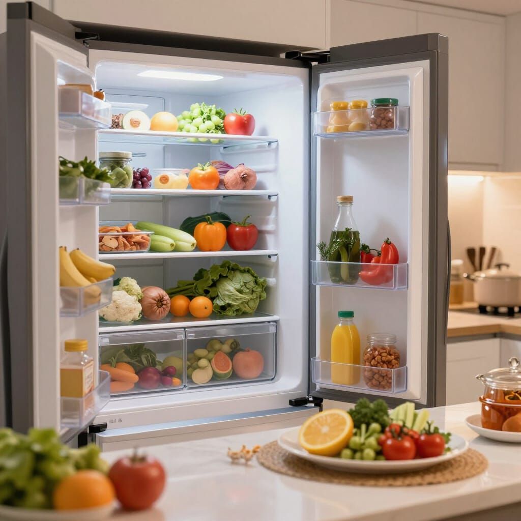 Photorealistic Kitchen with Abundant Food and Dinner