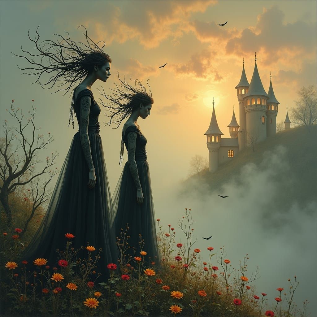 Ethereal Witches in a Mystical Landscape