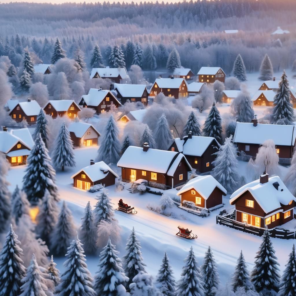 Festive Winter Wonderland Landscape with Sleigh