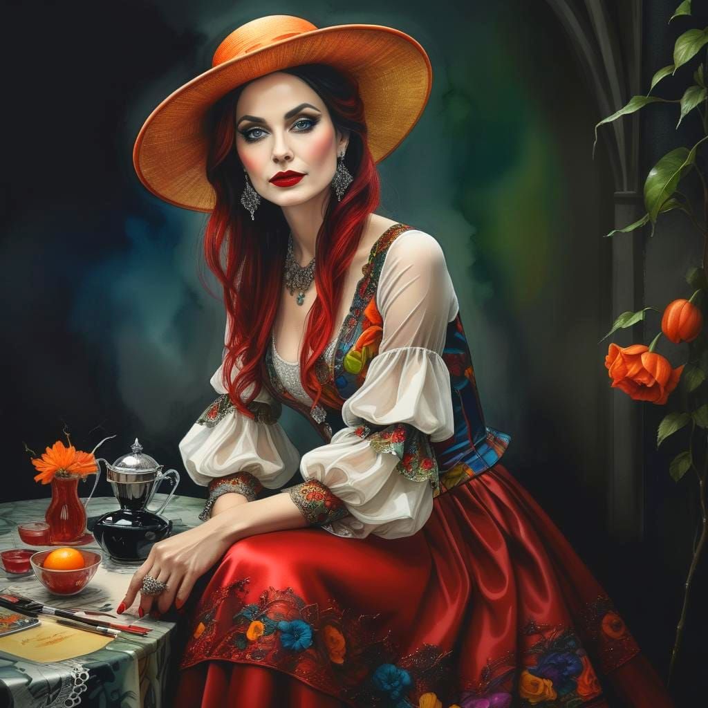 Gothic Lady in Surreal Photorealistic Setting