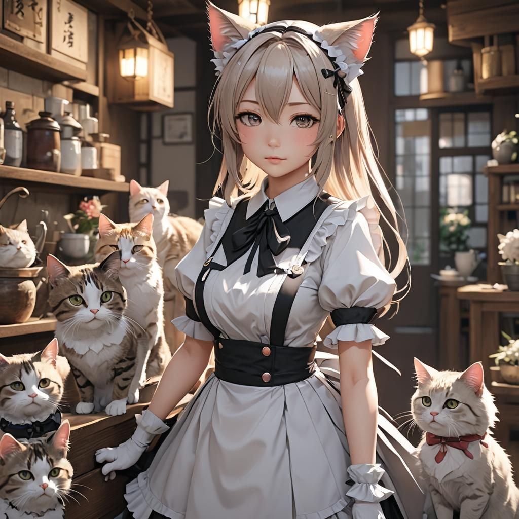 Maid At The Cat Café - AI Generated Artwork - NightCafe Creator