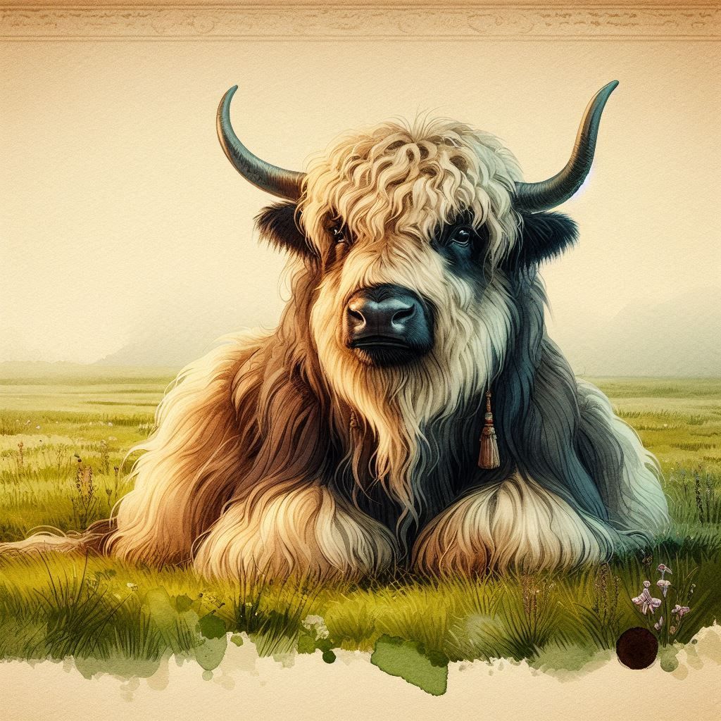 A Majestic Yak sitting in a field