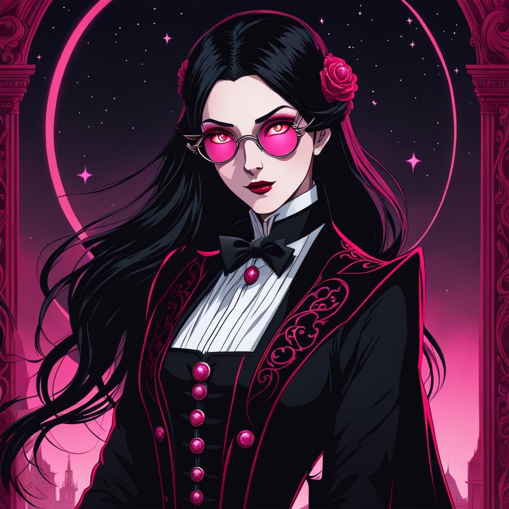 vampire Dracula woman with glowing pink anime eyes anime style gothic ...