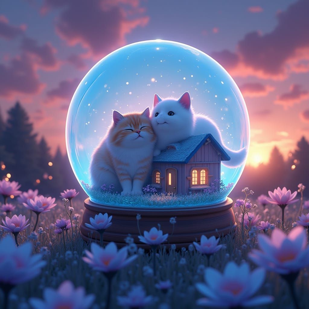 A beautiful autumn forest with leaves of lava orange and blood red, an adorable cat runs up the tallest tree, some other cats are scurrying ... - Start Image 1