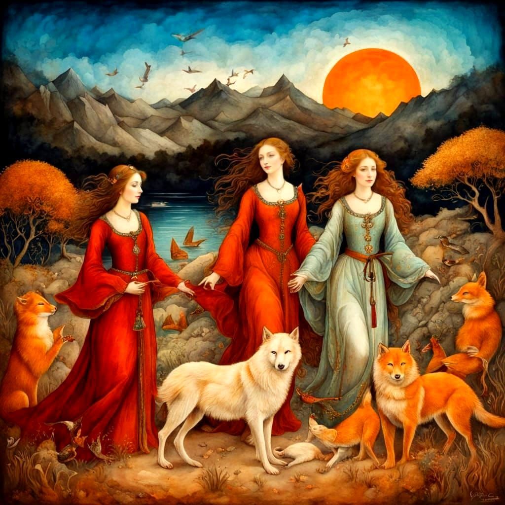 Medieval Ladies in Whimsical Wonderland