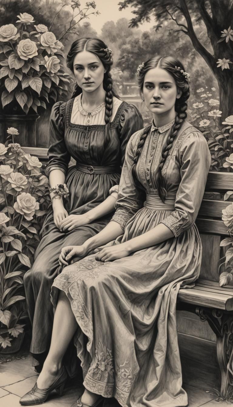 A black and white image in a pencil-drawing style. A young l...