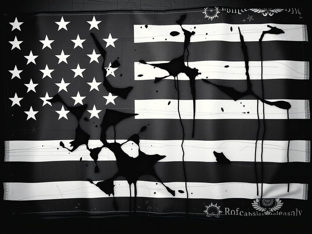 Black and White American Flag with Tears