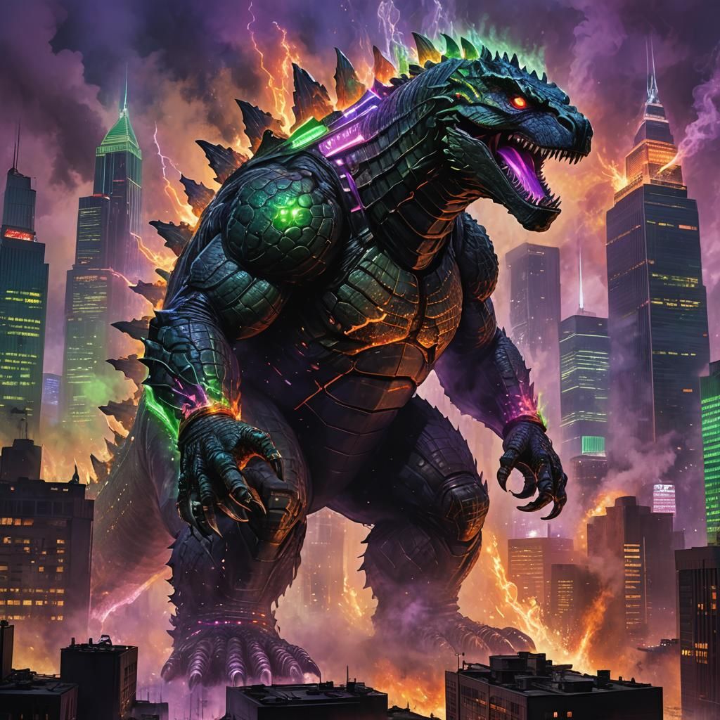 godzilla with a laser beam - AI Generated Artwork - NightCafe Creator