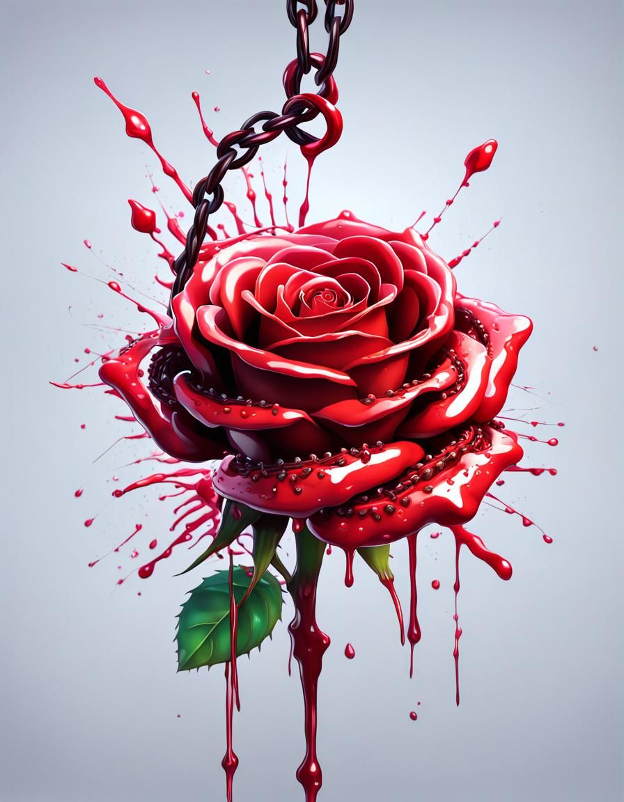 A beautiful Red rose with liquid blood splash with lots of s...