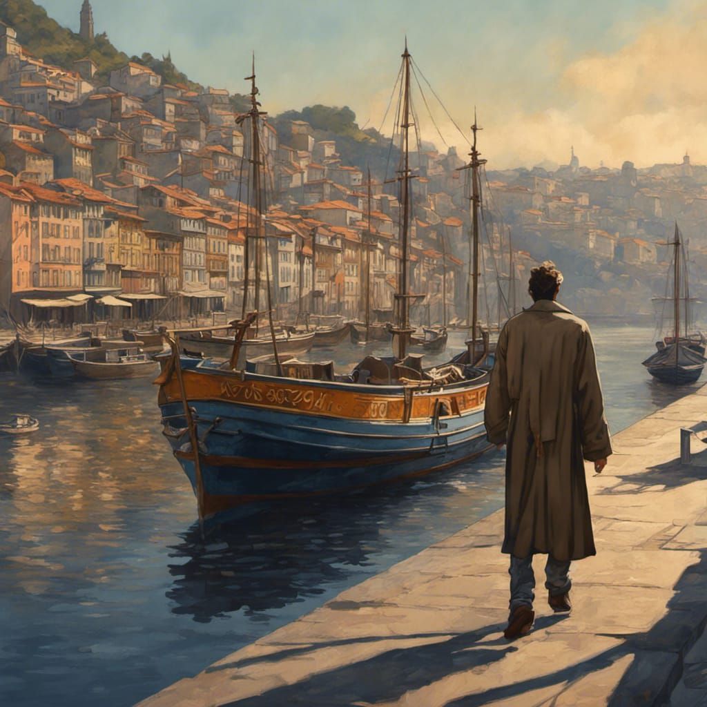 Homem na "Ribeira do Porto" (Oporto) Portugal AI Generated Artwork