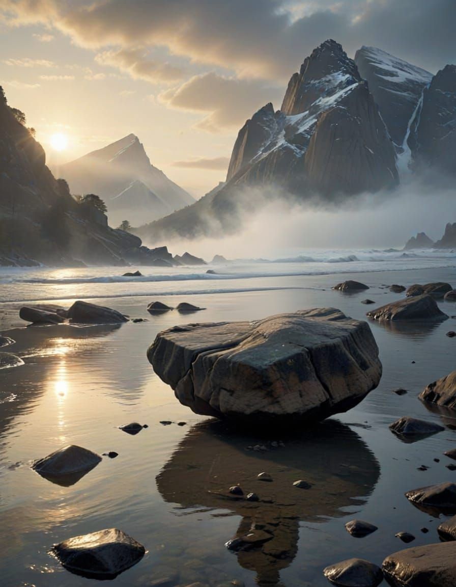 Ethereal Fantasy Mist Over Landscape