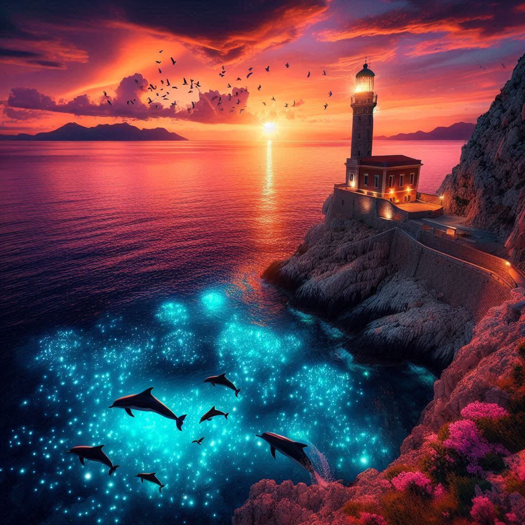 A lighthouse at Sunset