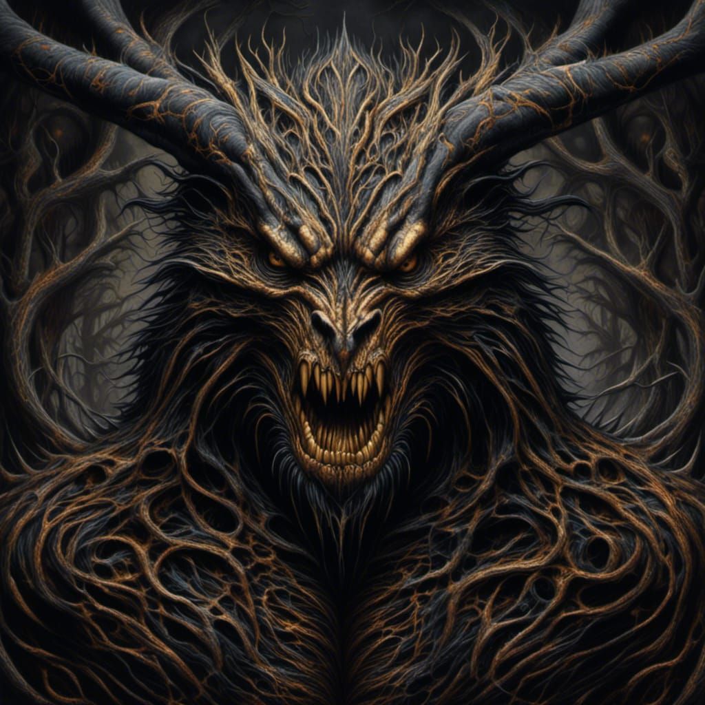 <lora:Noir Royale:1.0>  a hyperrealistic image of a fantastic beast in the style of Simon Bisley with a sinister mood and a more sinister ba...