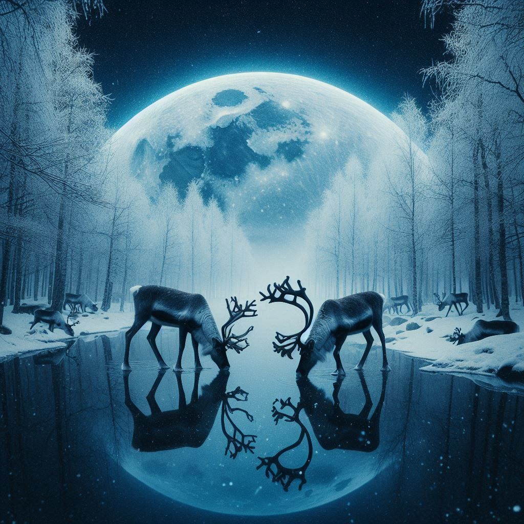 reindeer and moon