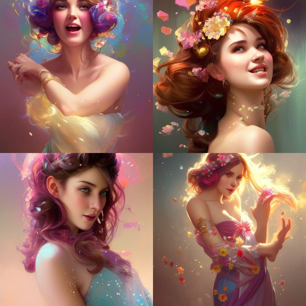 Cheerful beautiful woman who's the princess of a candy kingd...