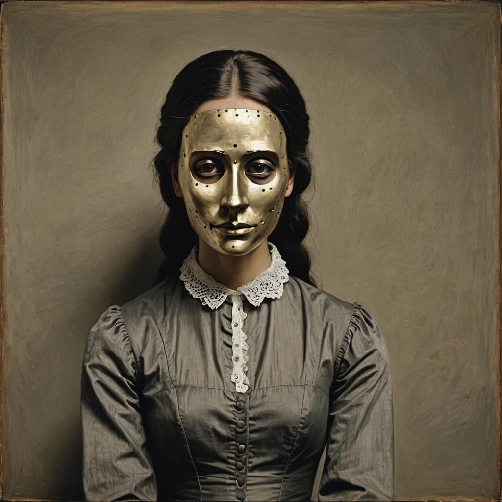 Girl with a Death Mask (She Plays Alone) in the style of Thomas Eakins