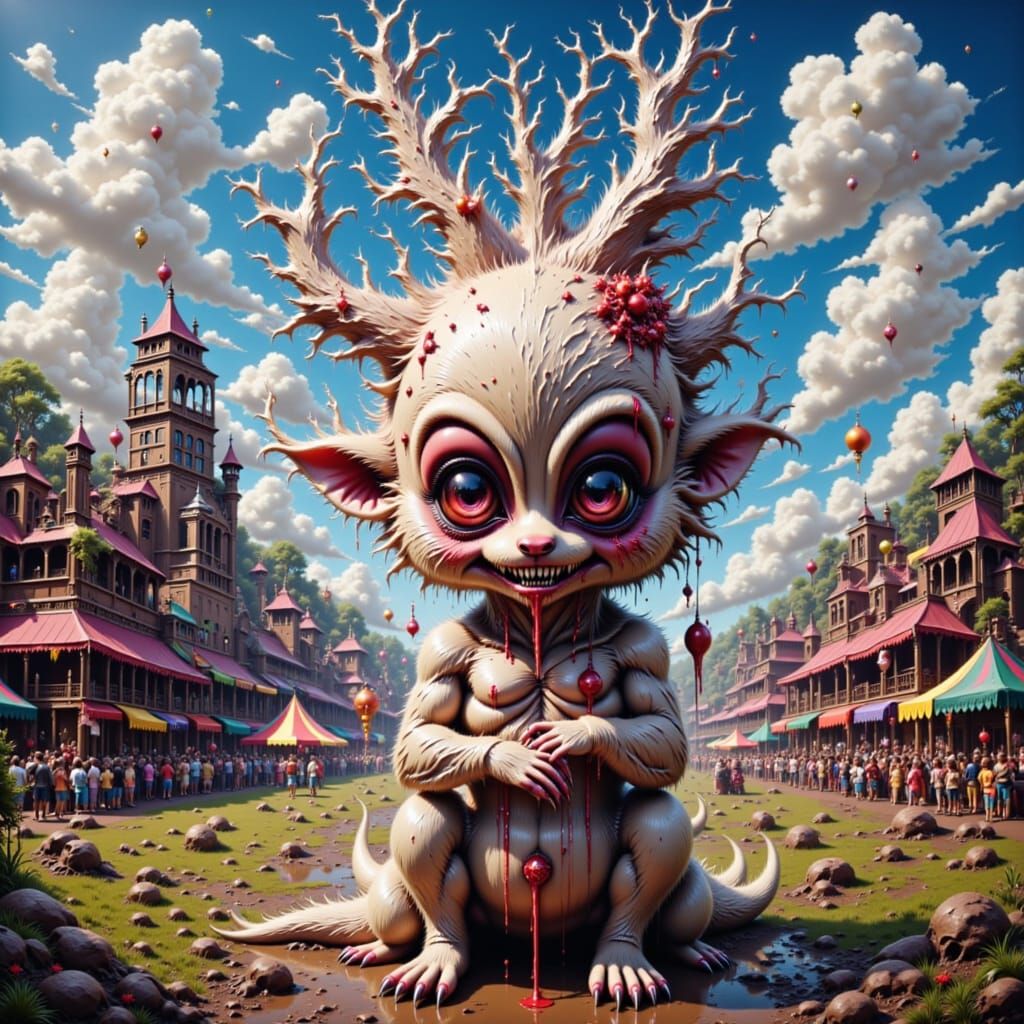 Duality, Ultimate evio chibi at the state fair
 <lora:Cuddly Monsters:1.0>