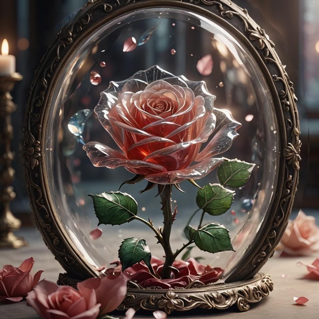 Beauty and the beast rose made of clear glass  by @SPRINKLES
