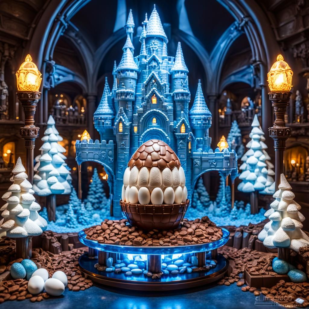 Huge Kingdom made of smores and chocolate eggs.