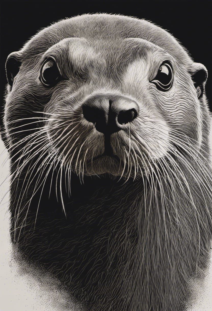A Scratch Portrait masterpiece of an [River Otter]; scratched in black