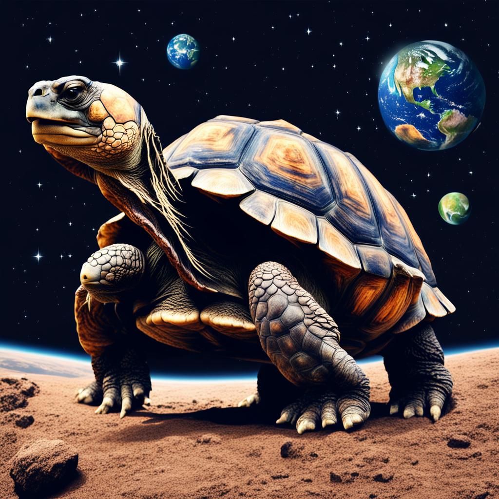 Giant tortoise with the Earth sitting on its back. Outer space - AI ...