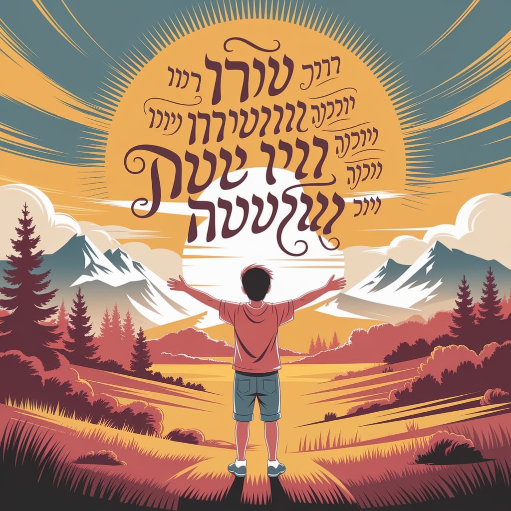 Warm Golden Sunset Landscape with Outstretched Arms and Divi...