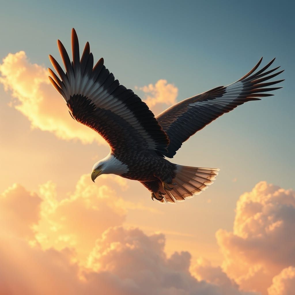 Eagle Soars Through Sunset in Vibrant Realism