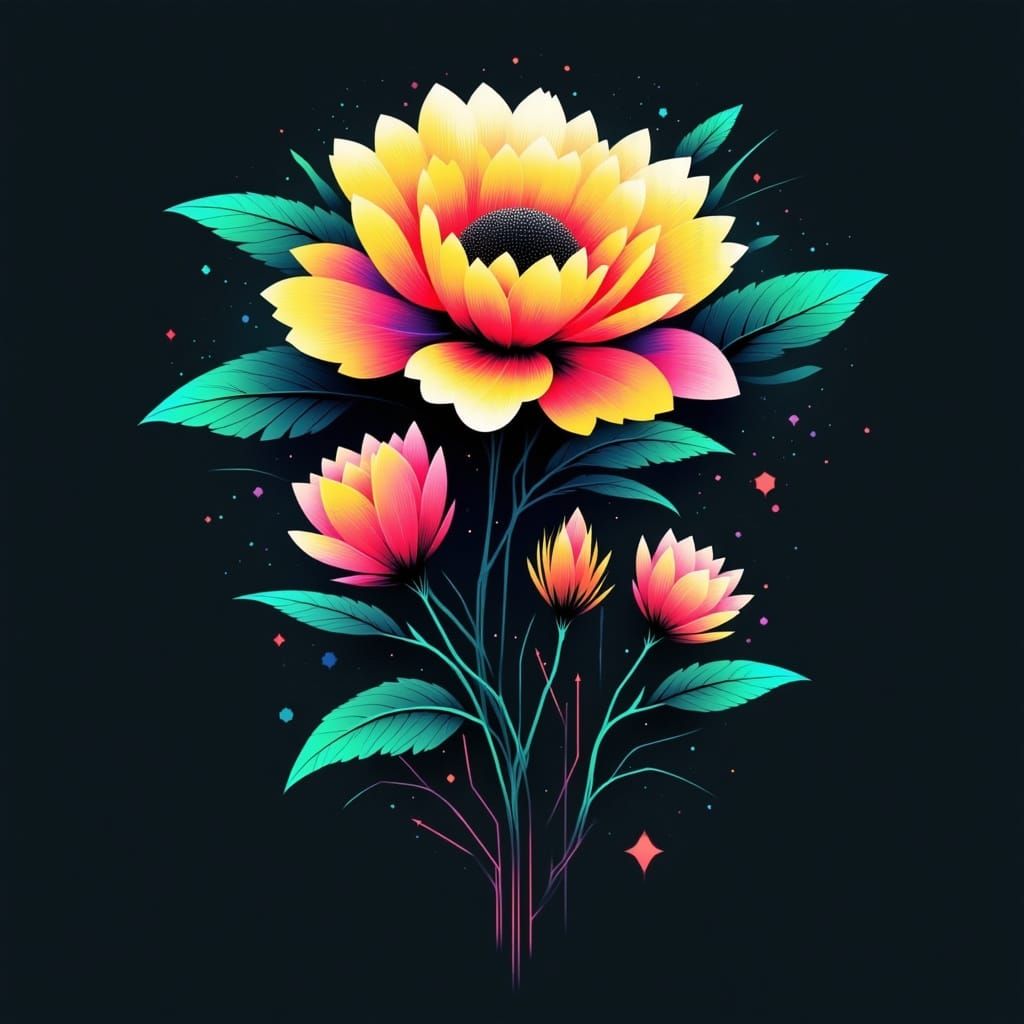 Glitchcore Floral Bloom in Digital Decay