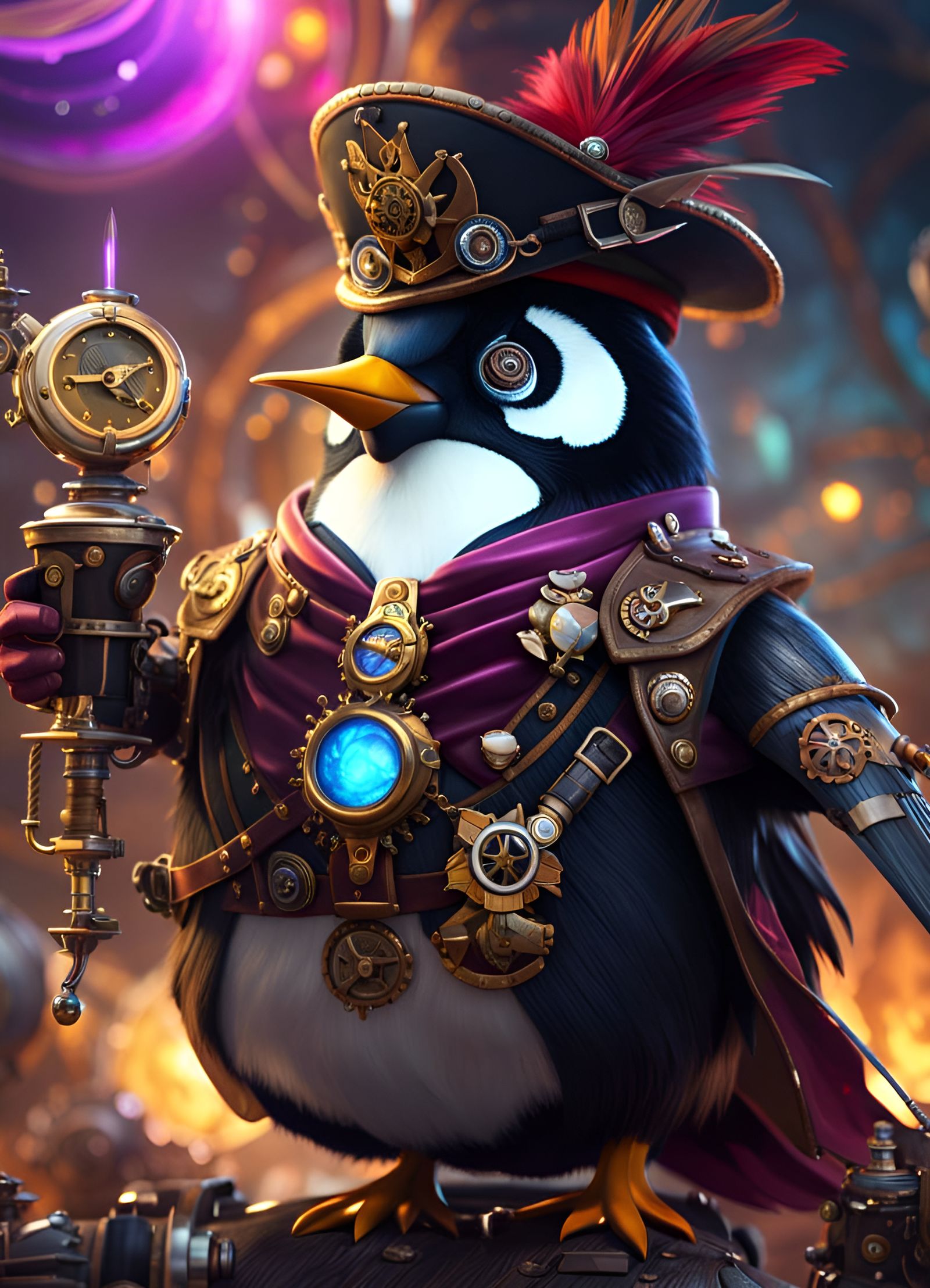 Steampunk Penguin pirate in an  Epic Battle Fantasy, alchemy of souls, anime Octane Render, dream of ...  by @Vey Telmo