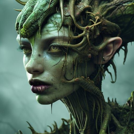 Abandon zombie covered in moss vines biopunk androgynous bishonen with ...