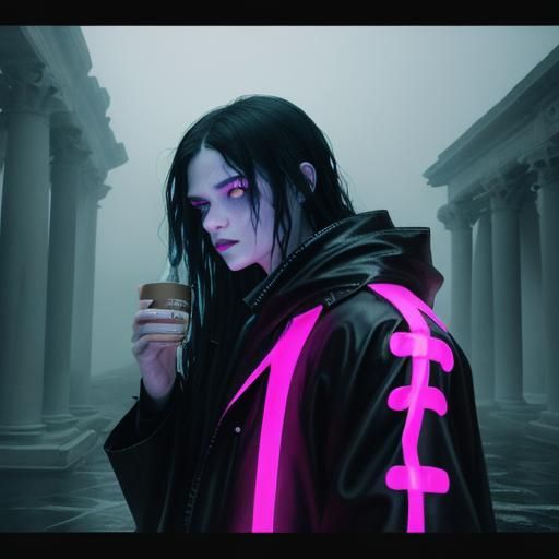 roman columns. black trench coat. ghosts. drinking tea. brig...