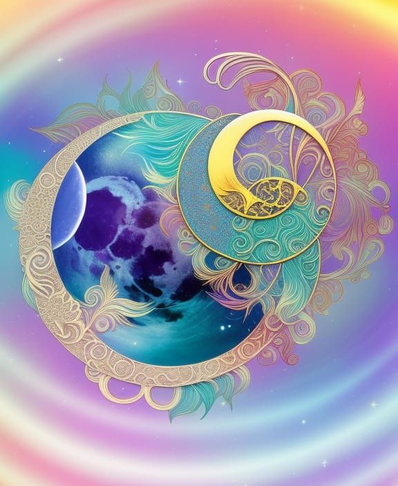 Nature Peace Sign in Psychedelic Art Nouveau Style