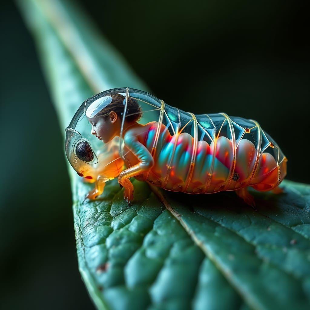Translucent Caterpillar Reveals Woman, Scientific Illustrati...