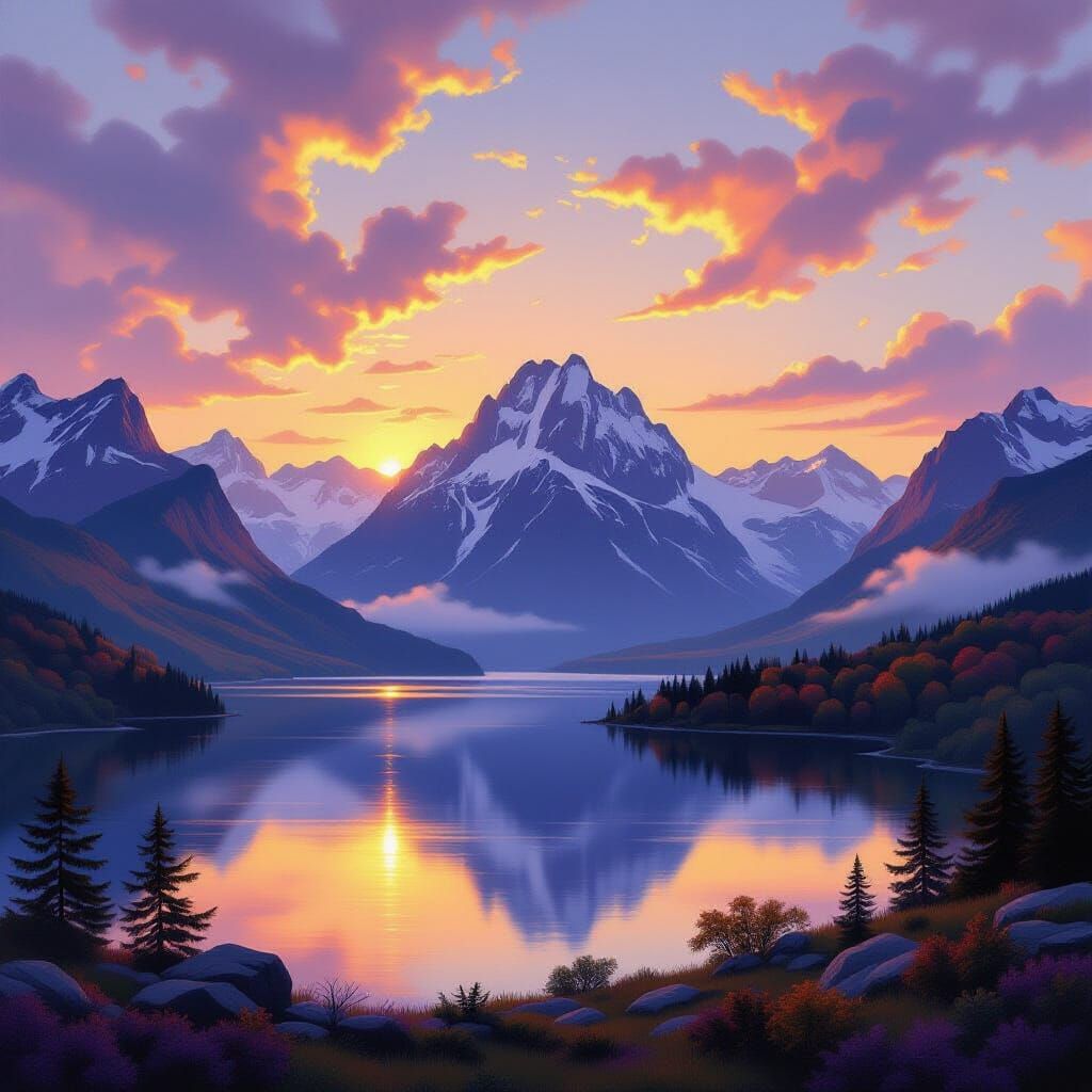 Majestic Mountain Landscape at Golden Hour Sunset