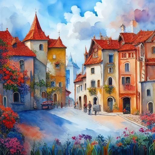 <lora:WatercolorSD15:1.0>  Grand entrance to a Roman market