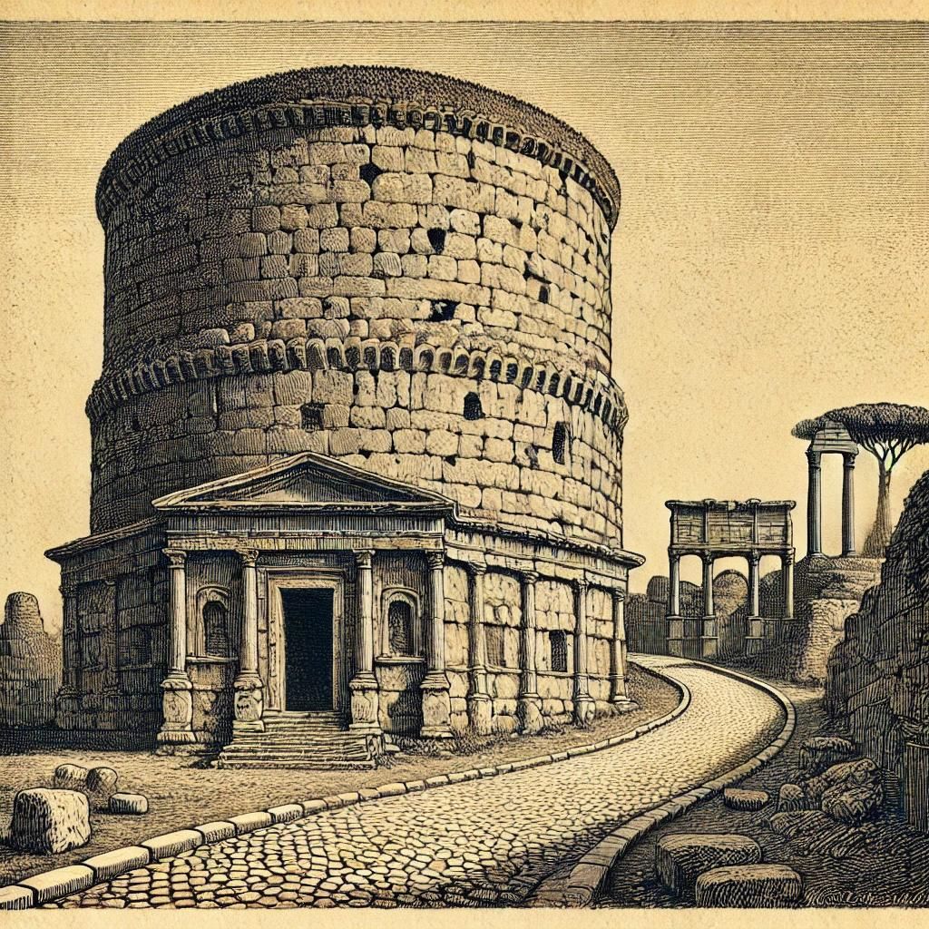 Etching of the Cecilia Metella's mausoleum
