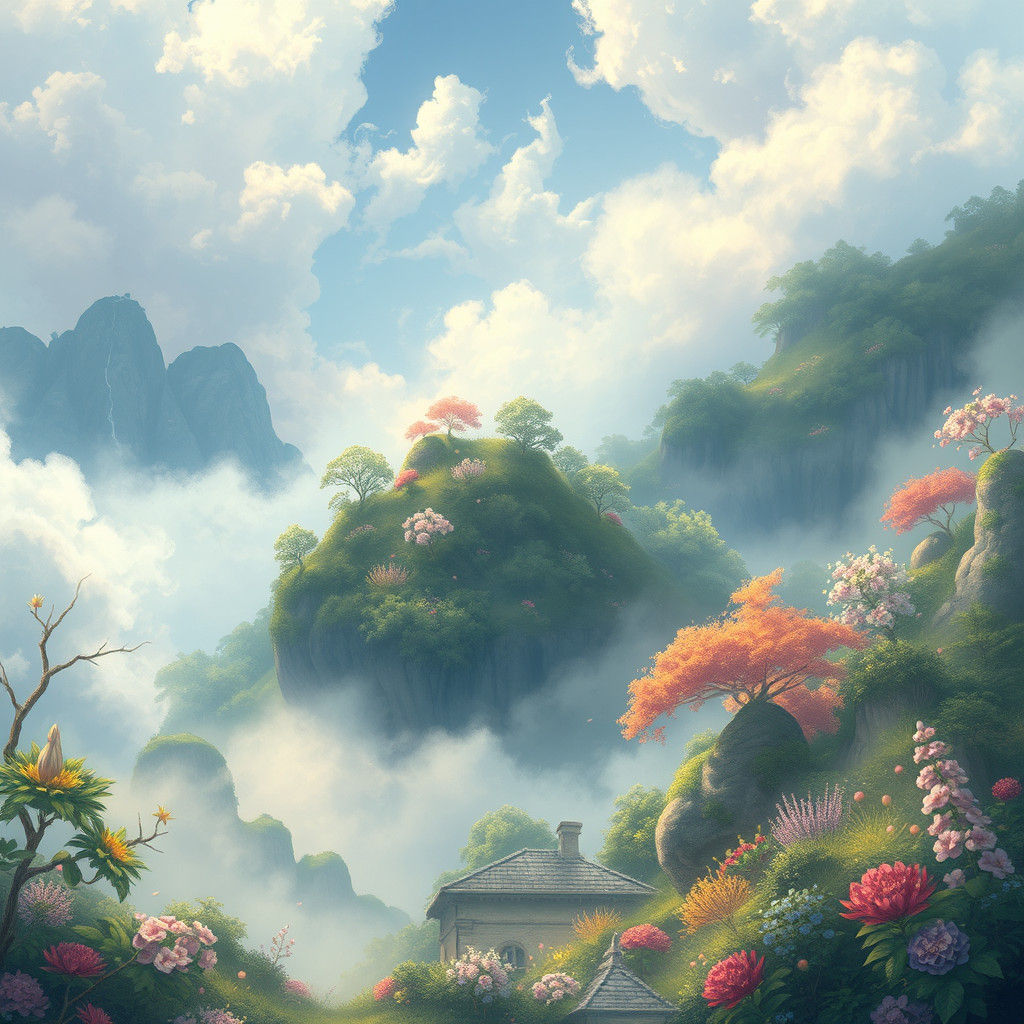 Ethereal Anime Landscape with Dreamy Mist