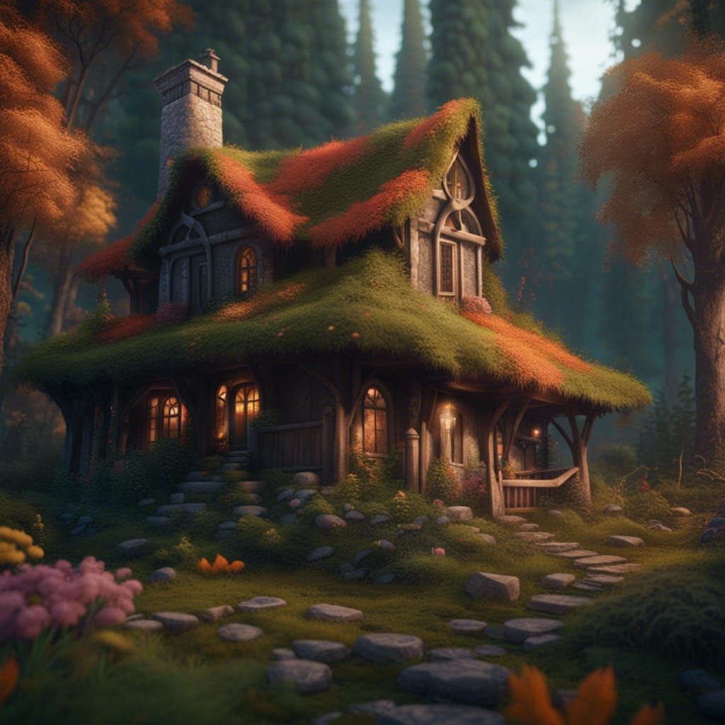 Cottage in the forest - AI Generated Artwork - NightCafe Creator