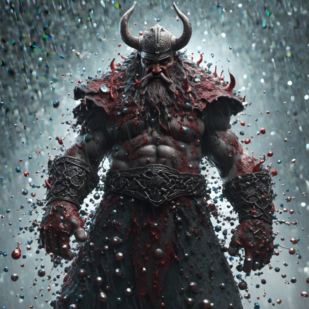 <lora:Spheres:1.0> Fullbody view, photography of a formidable muscled viking with war paint, facing camera, raging, angery, charging, with r...