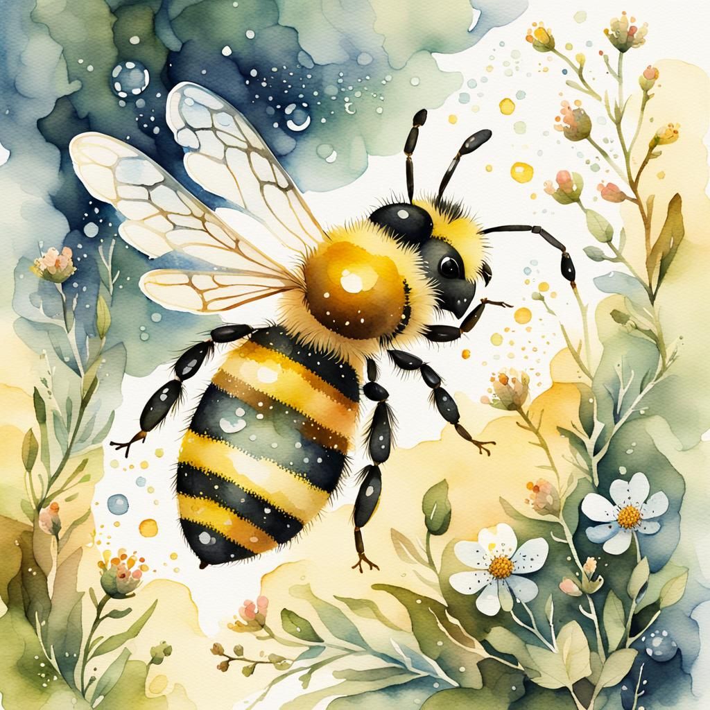 A captivating watercolor illustration of a bee