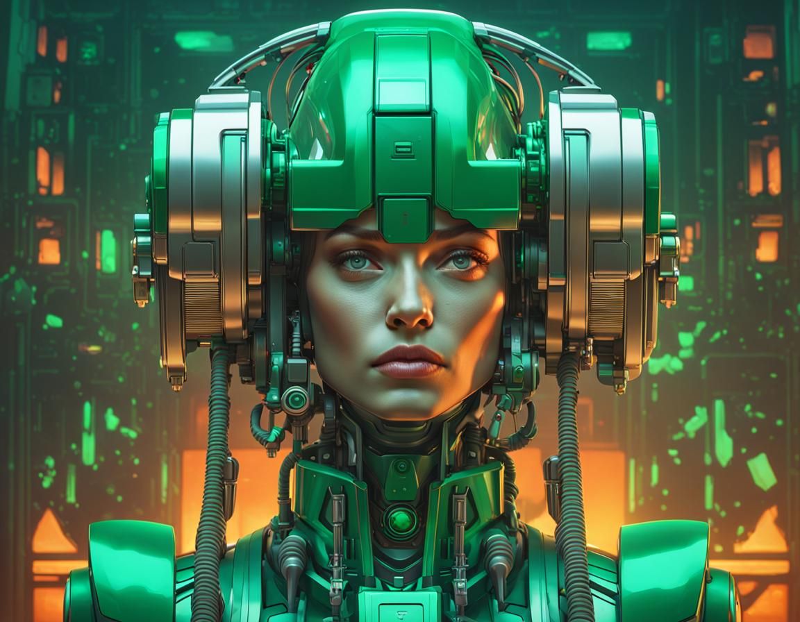1970s Sci-Fi Robot Portrait in Emerald Setting