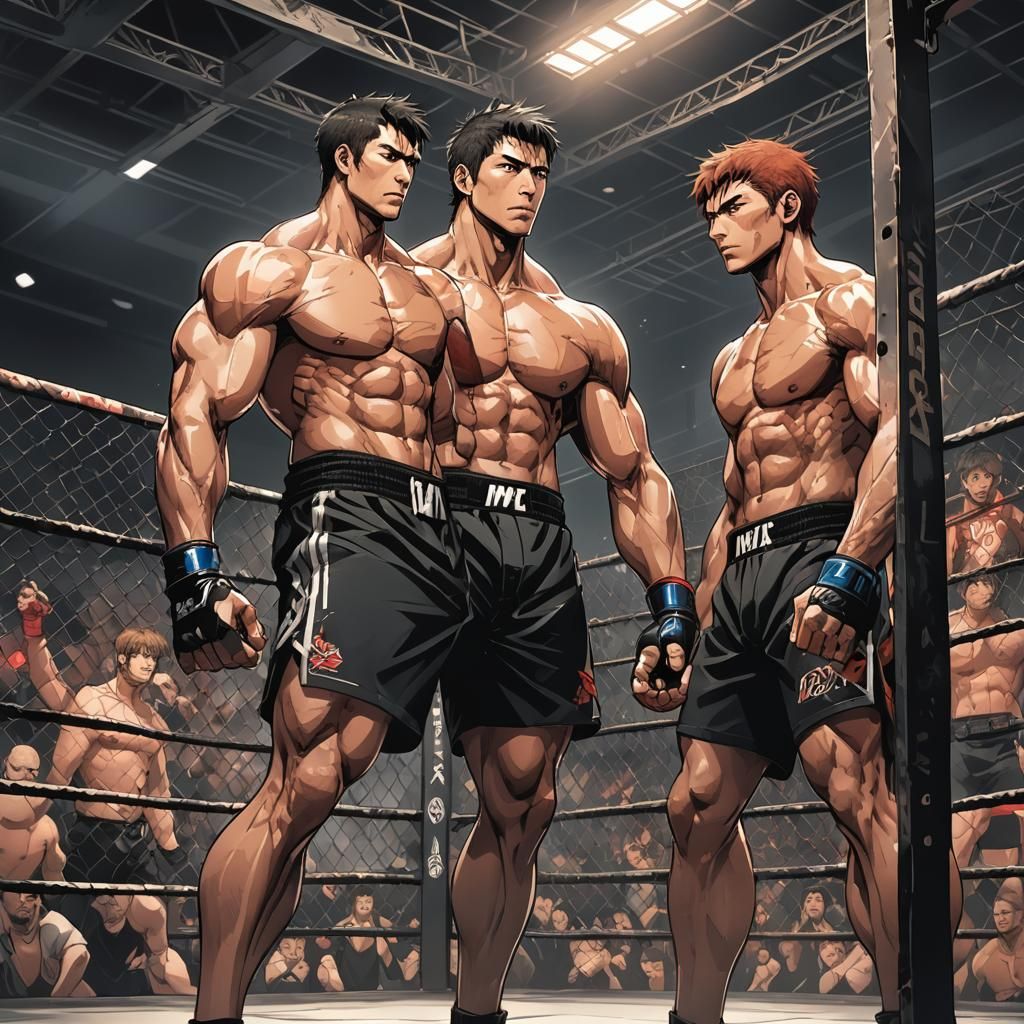 masterpiece, distinct, highres, 2boy, tall, muscular, mma, c...