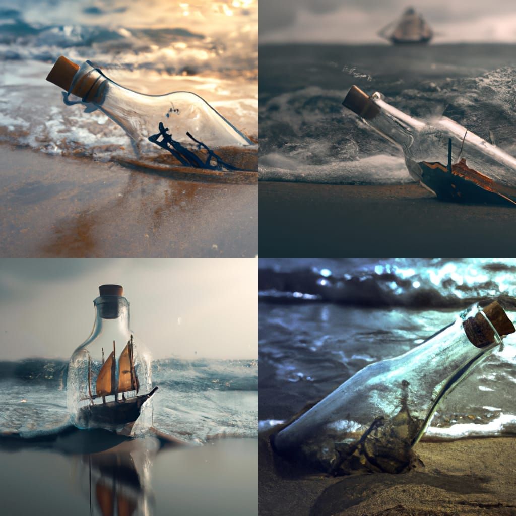 Sailboats inside glass bottles (a collection) AI Generated Artwork